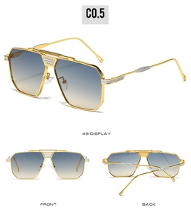 Vue sous trois angles de lunettes aviateur avec monture dorée et verres dégradés chic