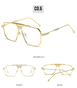Vues détaillées des lunettes de soleil en métal doré avec double pont et branches texturées