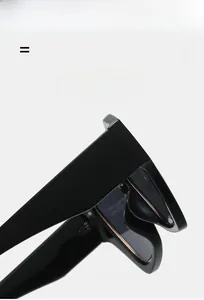 Detail of glossy black square frame sunglasses with durable hinge and texture material
