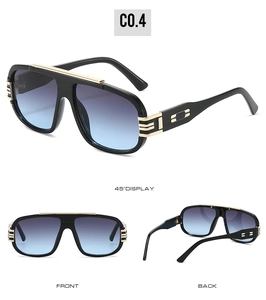 Vues détaillées de lunettes de soleil carrées noires avec verres dégradés bleus