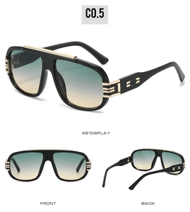 Vues détaillées de lunettes de soleil carrées avec monture noire et verres dégradés