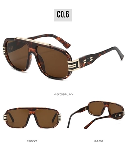 Vue multi-angles de lunettes de soleil carrées écailles avec branche en métal doré