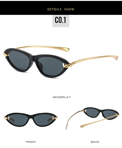 Three-angle display of cat eye sunglasses showing front, back, and 45-degree views