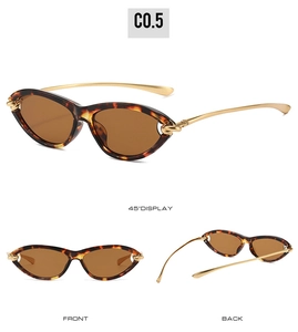 Three-angle display of tortoiseshell cat-eye sunglasses with gold metal temples