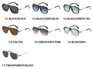 Retro square sunglasses collection featuring seven colors and metal cutout temple details