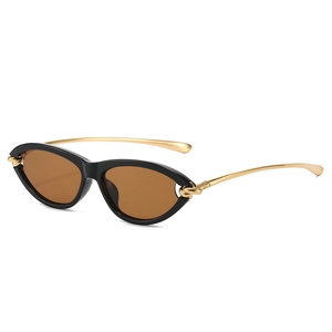 Chic cat-eye sunglasses for women with black frames and gold metal knot temples