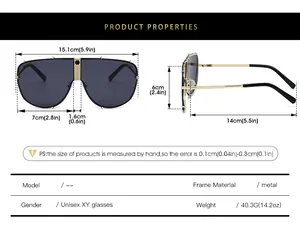 Tableau détaillé des tailles de lunettes de soleil en métal avec dimensions et poids