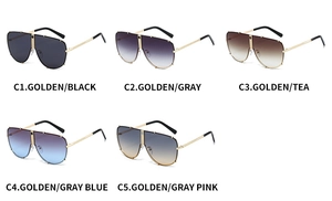 Vue détaillée de lunettes de soleil oversize en métal avec cinq couleurs de verres dégradés