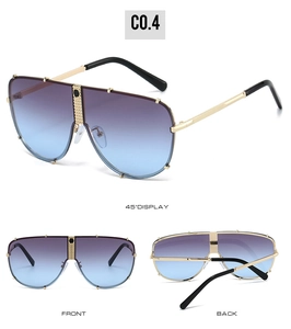 Vue détaillée multi-angle de lunettes de soleil en métal avec verres dégradés bleu-violet