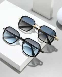 Detail of multi-angle polygonal metal frames with stylish blue gradient lenses