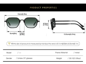 Detailed size guide for rimless octagonal sunglasses with frame and lens dimensions