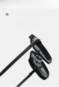 Detail of high-elasticity sunglasses hinge and lightweight black frame with clear nose pads