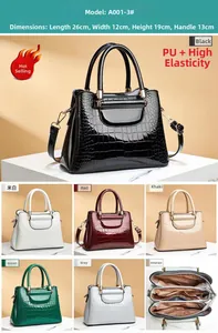 Detail view of large stone texture PU leather handbag with three internal compartments