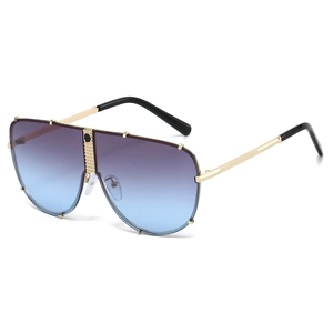 Lunettes de soleil oversize dégradées violettes avec monture dorée et pont gravé