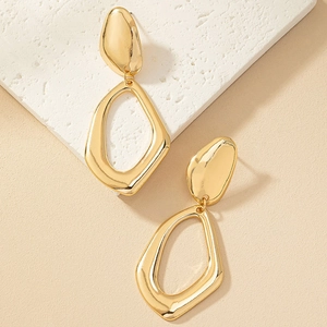 French style gold irregular hollow geometric earrings with hammered texture finish