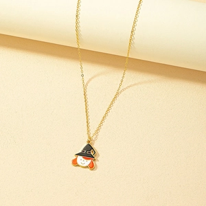 Collier Pendentif Sorcière Halloween Alliage Émail Mignon Dessin Animé Bijoux De Festival Pour Femmes Filles Doré Cadeau