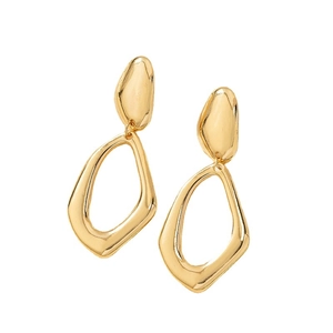 French style hollow irregular geometric dangle earrings in polished gold plated finish