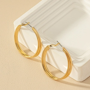 Triple Layer Twisted Hoop Earrings Alloy Intertwined Metal Minimalist Fashion Jewelry For Women Golden