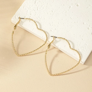 Heart Shaped Alloy Hoop Earrings Textured Twisted Metal Large Fashion Jewelry For Women