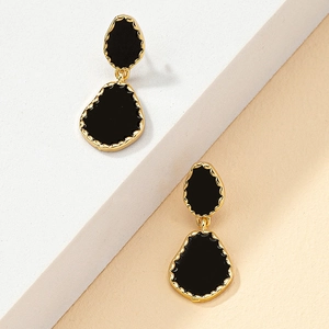 Vintage irregular black enamel drop earrings with elegant wavy gold metal texture edge