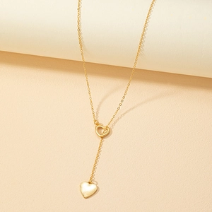Collier en Y plaqué or minimaliste avec pendentif cœur élégant et pampille pour femme