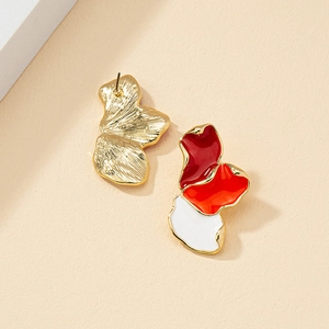 Asymmetric multicolor enamel flower stud earrings with elegant gold-plated petal design