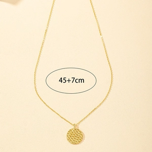 Golden honeycomb coin pendant necklace with 45+7cm adjustable chain for women