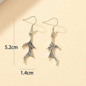 Vintage silver wing heart earrings with asymmetric texture and hook clasp design