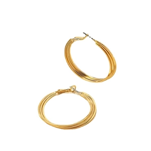 Polished gold multi-layer twisted hoop earrings with a minimalist tiered metal design