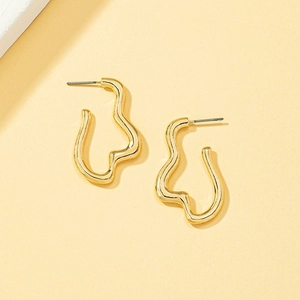 Minimalist gold alloy abstract wavy earrings with smooth irregular organic design