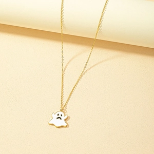 Collier Pendentif Fantôme Alliage Émail Blanc Halloween Bijoux Cadeau Pour Femmes Style Punk Hip Hop Chaîne Couleur Or