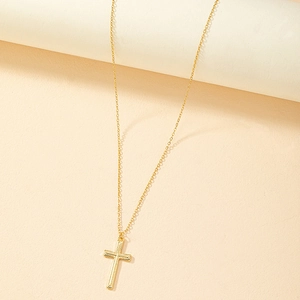 Collana Con Ciondolo A Croce Strutturata Semplice Lega Metallo Gioielli Geometrici Donna Gioielli Moda Tendenza Accessorio