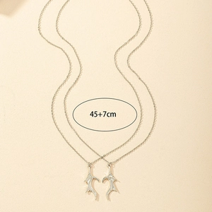 Couples heart wing pendant necklace in vintage alloy with adjustable 45+7cm chain