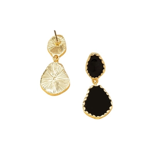 Modern enamel teardrop stud earrings in gold and black with organic textures