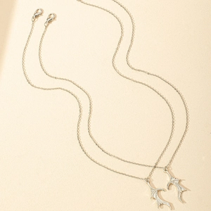 Silver gothic bat wing pendant necklaces with delicate chain for couples in punk style
