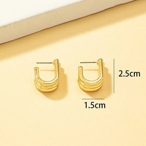 Three-layer gold alloy U-shaped hoop earrings for women, dimensions 2.5cm by 1.5cm