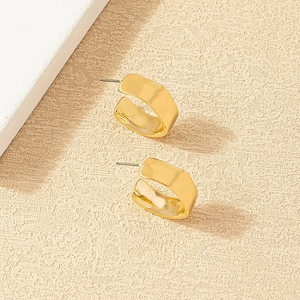 Geometric C Shape Hoop Earrings Alloy Smooth Polished Minimalist Irregular Style Elegant Women Fashion Jewelry