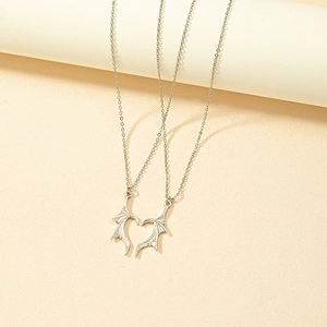 Alloy Heart Wing Pendant Necklace Gothic Bat Wings Combination Punk Style For Couples Friends Lovers