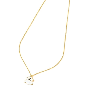 Collier fantôme d'Halloween avec chaîne dorée et pendentif en émail blanc