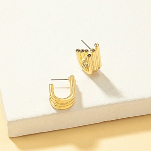 Polished gold multi-layer geometric hoop earrings for women with minimalist U-shaped design