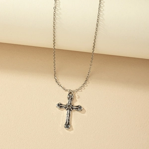 Vintage Carved Cross Pendant Necklace Alloy Gothic Hip Hop Style Jewelry For Women Adjustable Chain