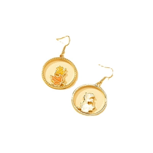 Enamel maple leaf hoop earrings in gold with autumn orange and yellow leaf pendants