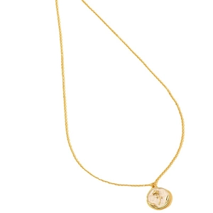 Vintage-Goldhalskette mit detailliertem Emaille-Rosenmünz-Anhänger an einer feinen Kette