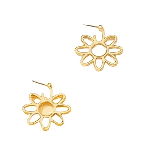 Minimalist gold hollow flower stud earrings with elegant six-petal geometric design