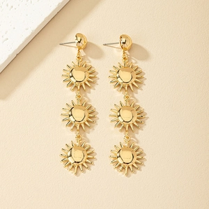 Tiered Sun Star Dangle Drop Earrings Bohemian Gold Plated Alloy Vintage Geometric Jewelry Accessory For Women