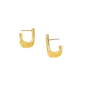 Modern gold multi-layer U-shaped alloy hoop earrings with minimalist parallel line texture