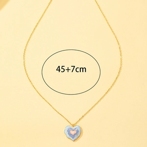 Collier avec pendentif cœur en émail à trois couches et chaîne dorée, longueur 45+7cm