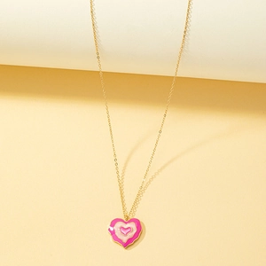 Collier Pendentif Cœur Alliage Plaqué Or Émail Multicouche Doux Romantique Bijoux Pour Femmes Filles