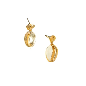 Boucles d'oreilles pendantes coquillage en alliage doré et émail blanc pour style d'été
