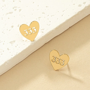 Boucles D'oreilles Puces Cœur Or Alliage Métallique Creux Chiffre Ange 333 Design Bijoux Minimalistes Pour Femmes Mode